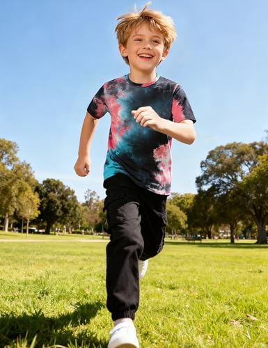 Image of Boys Tie Dye Shirt Cotton Short Sleeve Tshirts for Boys Summer Tops Kids Clothes Size 5-14 Years