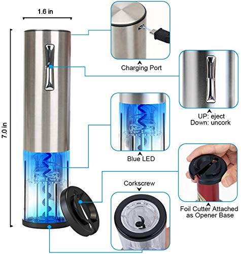 Kit de Abridor de Botellas de Vino, Sacacorchos, Abrebotellas Eléctrico, Abrebotellas de vino, juego para el patio de cocina al aire libre,Carga USB, Plata - imagen 4