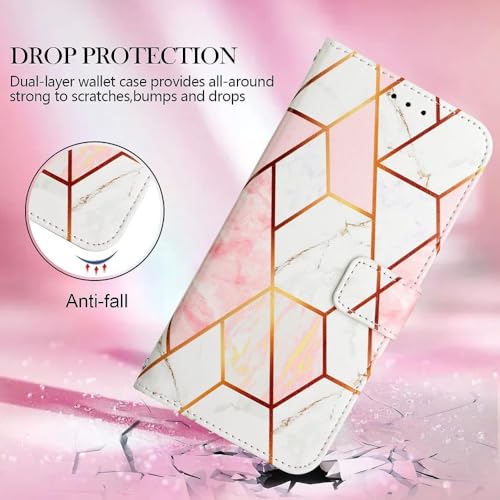 Image of ClickCase for Samsung Galaxy M36 5G Marble Series Faux Leather Back Case Card Holder Wallet with Magnetic Closure Flip Cover for Samsung Galaxy M36 5G (Pink White)