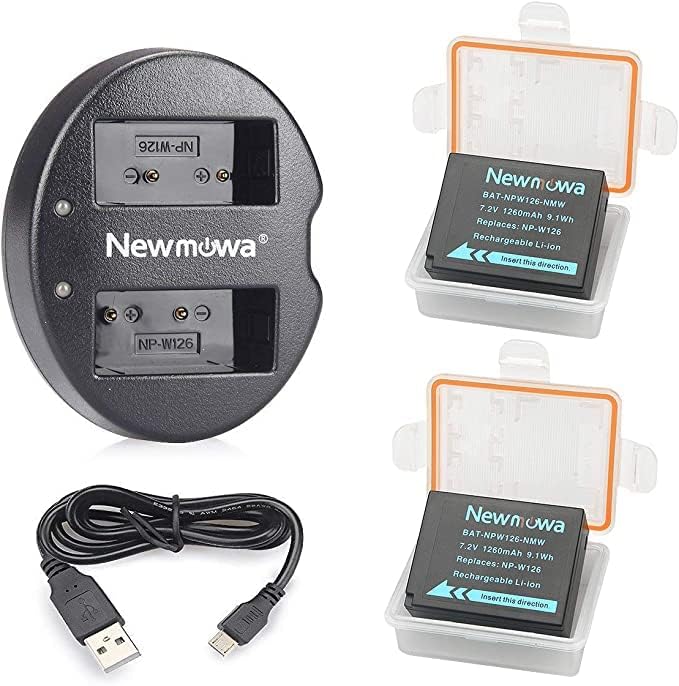 Fujifilm X100v Newmowa Double USB Chargeur + 2 Remplacement Batteries NP W126 Pour Fujifilm NP W126 NP W126S Fuji FinePix HS30EXR, HS33EXR, HS50EXR, X A1, X E1, X E2, X M1, X