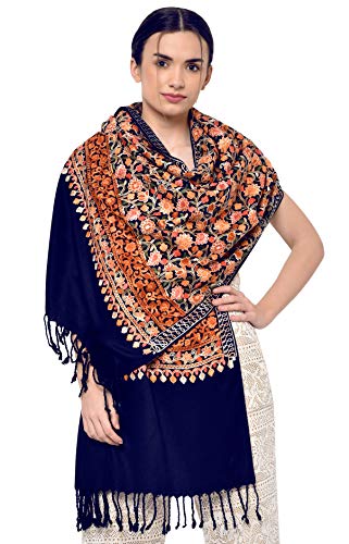 Weavers Villa Damen Kashmiri Aari bestickte Cashmilon gewebte Stolen, Schals -SH-113, Marineblau, Medium Cover