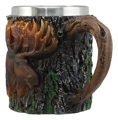 Ebros The Emperor Woodlands Bull Moose Mug Textured With Rustic Tree Bark Design 12Oz Drink Beer Stein Tankard Coffee Cup #TOP1