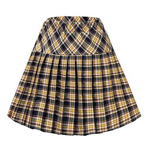 Womens Elastic Waist Plaid Pleated Skirt Tartan Skater School Uniform Mini Skirts (Series 19 XL)