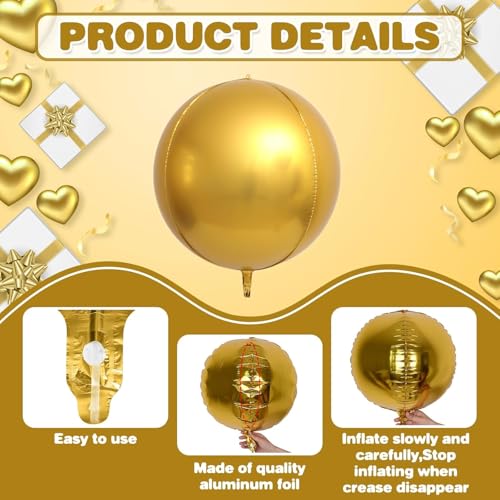Image of 6Pcs 22 inch Silver Gold Metallic Ball Balloons 4D Large Foil Balloons for 70s Disco Party Birthday Decorations