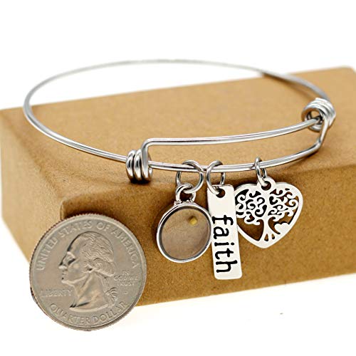 Image of Uloveido Stainless Steel Tree of Life Bangle Mustard Seed Pendant Faith Cuff Bracelet Gifts for Women Teen-Girls Y639