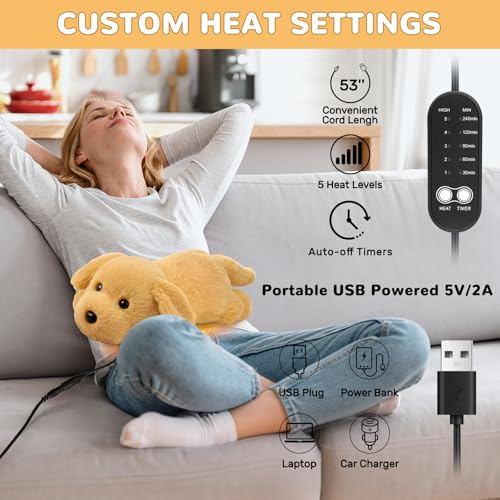 Hunde Heizdecke Kuscheldecke mit Abschaltautomatik, Elektrisches Heizkissen Usb für Periode, Warmies Wärmekissen Nacken Rücken Schulter Bauch, Weihnachtsgeschenke für Frauen Mädchen Hundeliebhaber