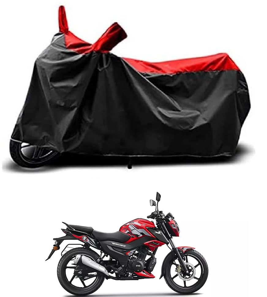 Image of TVS Raider 125 New BS6 Bike Cover with Water-Resistant and Dust-Proof Premium Polyester Fabric (RED Stripe)