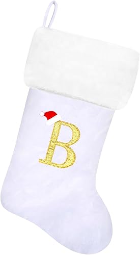 Miniatura 142 de Medias de Navidad con monograma de terciopelo rojo de 20 pulgadas con puño de felpa súper suave blanca, medias de Navidad bordadas personalizadas