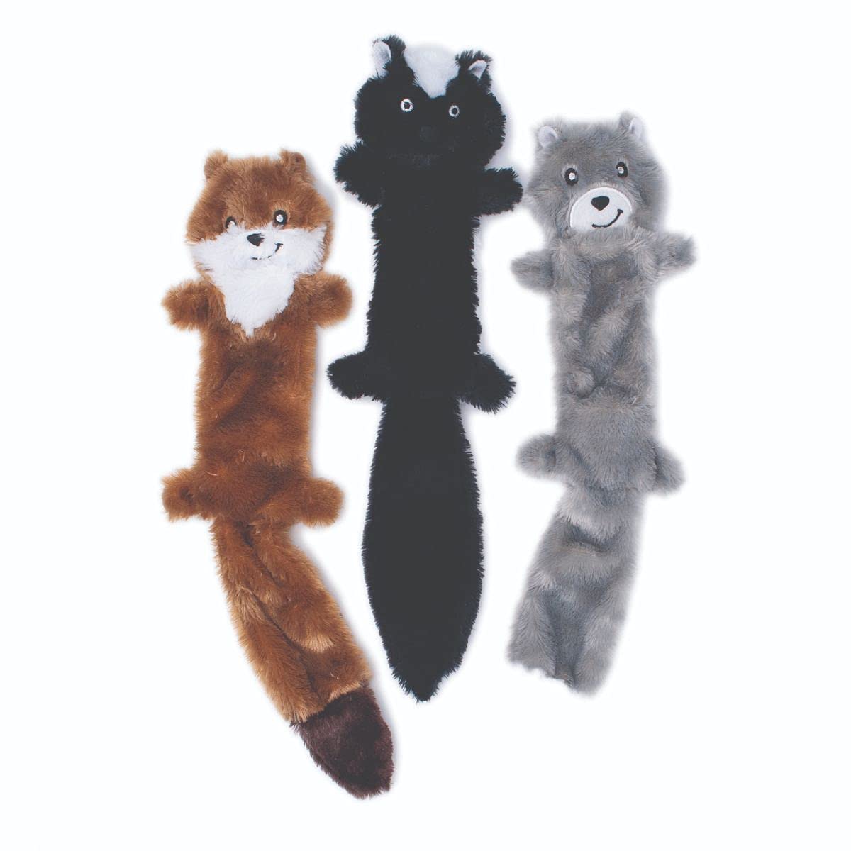 ZippyPawsSkinny Peltz - No Stuffing Dog Toy Pack to Keep Them Busy, for Medium and Large Dogs, Squeaky Pet Toys, Unstuffed Chew Toys, Soft Plush Variety Pack, Weasel, Skunk, and Wolf - 18"