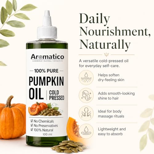Image of AROMATICO Pumpkin Seed Oil for Hair Growth & DHT Blocking - Cold Pressed Pumpkin Seed Hair Oil for Scalp Health, Dandruff & Thicker Hair | 100ml