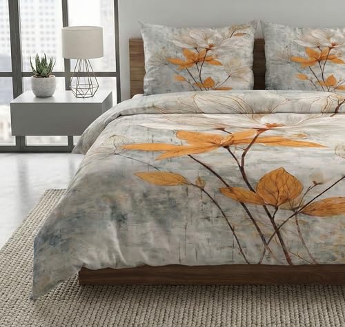 Image of SANMARINO 300 TC Cloud Cotton Pixel 7D King Size Bedsheet with 2 Pillow Cover | Premium 7D Floral Printed Bedding Set | Ultra Soft & Breathable | 108x108 Inch | Ivory Mist Golden Magnolia
