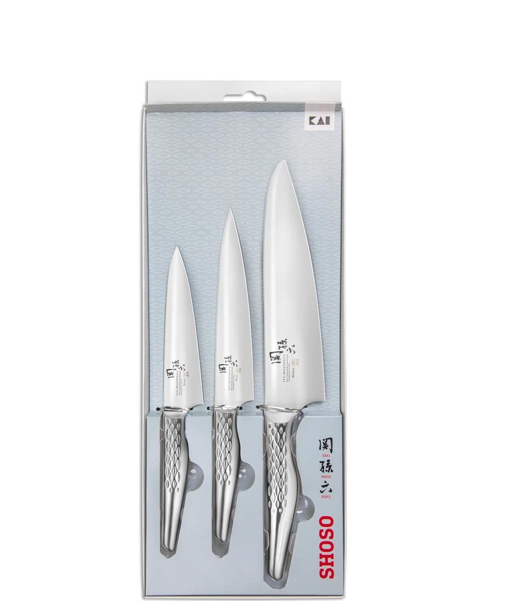 KAI Set de Couteaux Seki Magoroku Shoso 3 pièces, 2 Couteaux universels et 1 Couteau de Chef