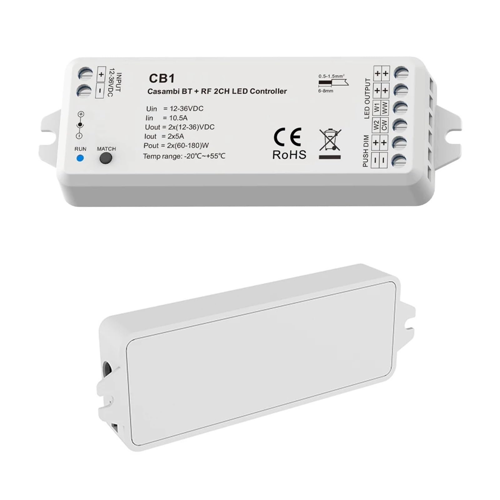Controlador LED Atenuador LED 24V DC 12V Control de atenuación Monocromo CCT RGB RGBW RGBCCT Tira de luces LED(Casambi 2CH CB1)