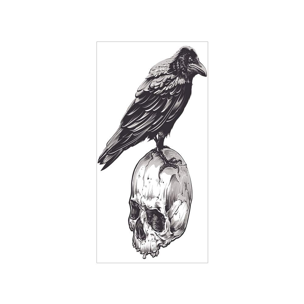 Decorative Privacy Window Film/Scary Movies Theme Crow Bird Sitting on a Human Old Skull Sketchy Image Decorative/No-Glue Self Static Cling for Home Bedroom Bathroom Kitchen Office Decor Charcoal Grey