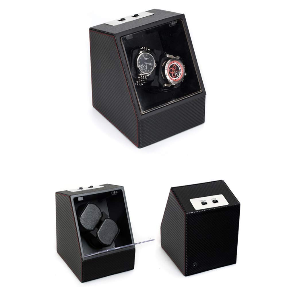 Bobinadora de reloj automática, bobinadora de reloj de rotación automática, cubierta de vidrio transparente, diseño único, caja de bobinadora de reloj, caja agitadora de reloj (marrón) (negro)