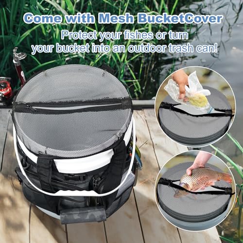 Bolsa organizadora para cubeta de pesca con cubierta, bolso para aparejos con soporte para cañas y alicates, multi-bolsillos para cubeta de 5 galones para equipo y accesorios de pesca miniatura 5