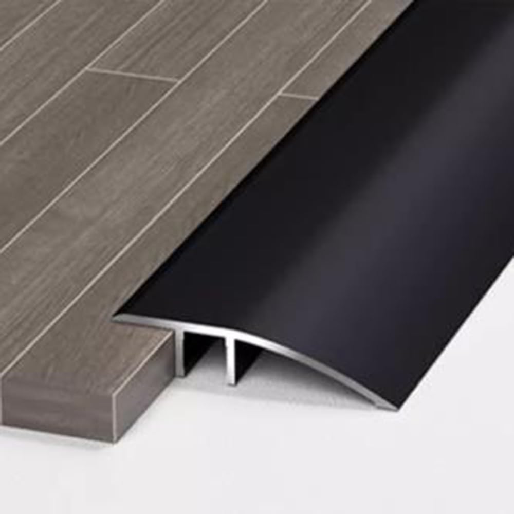 Floor Transition Strip 35.4in/90cm Threshold Strip Aluminum Transition Edging Trim Black Threshold Ramp for Joining Floor Gaps Carpet Tiles(Black)