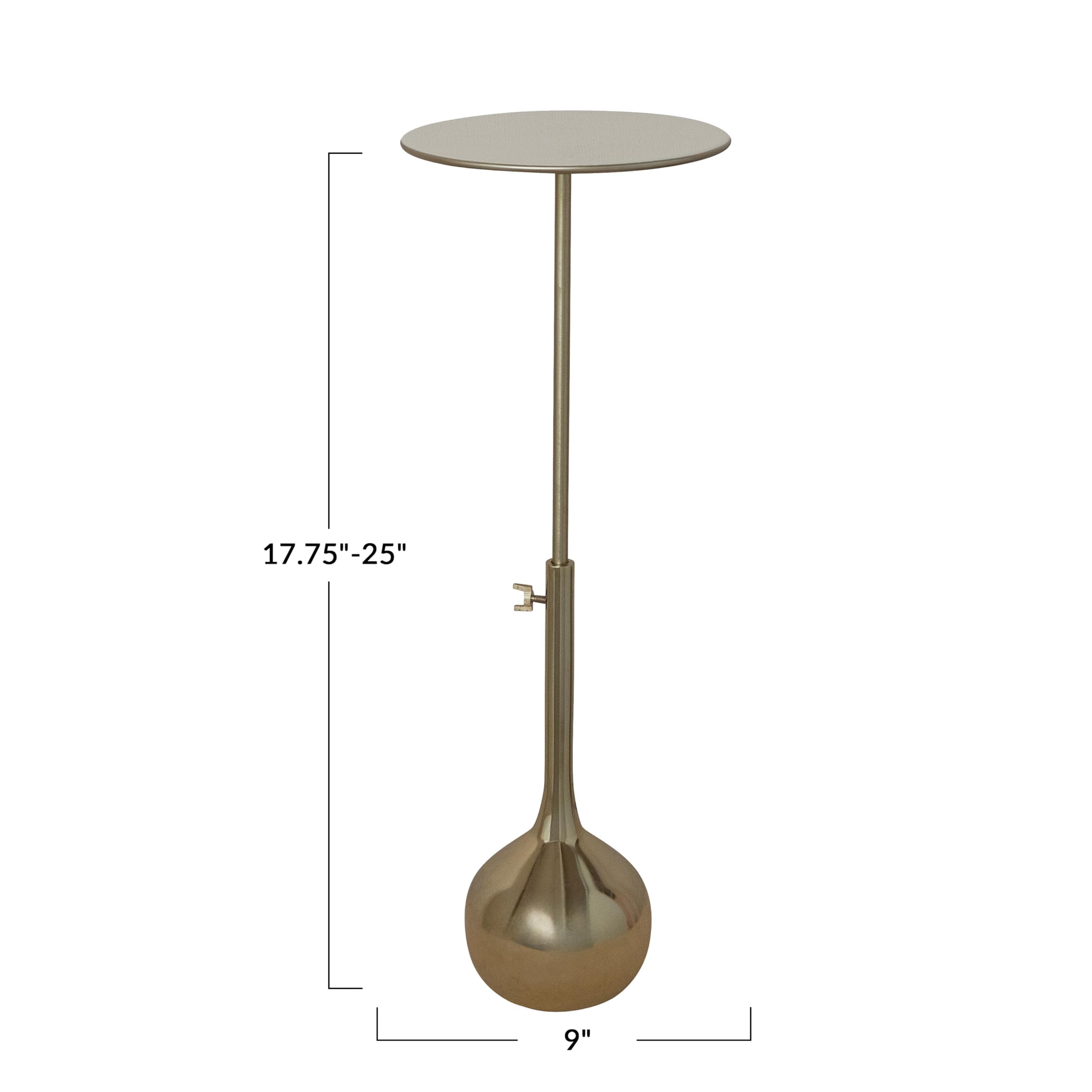 Creative Co-Op Round Enameled Aluminum Adjustable Table with Gold Electroplated Base, Ivory Color