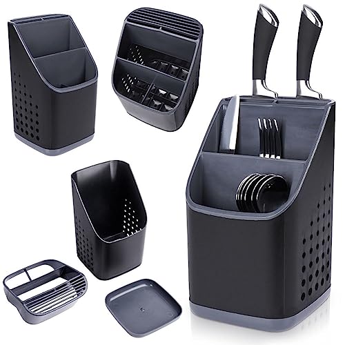 Vilde Escurridor para cubiertos, escurridor de cubiertos, soporte para utensilios de cocina, organizador de cubiertos, color negro