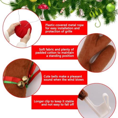 agctrler Rentier Geweih Auto Weihnachten, Rentiergeweih Auto mit 2 Geweih und 1 Rote Nase, Rentier Kostüm für Auto Truck Van SUV, LKW
