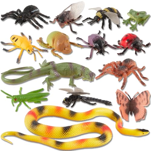 TOEY PLAY Realista Insectos Juguetes, Figuras Grandes de Insectos, Juguetes de Reptiles, Surtido de Animales, Abeja, Mariposa, Serpiente, Araña, Regalo para Niños Niñas Mayores de 3 Años