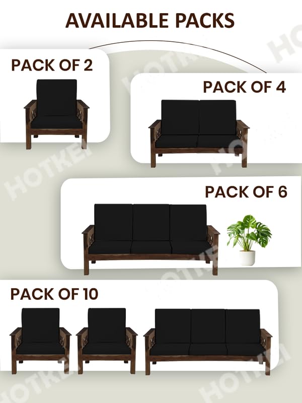 Image of HOTKEI Black (Pack of 2) 200 GSM Fabric Wooden Sofa Seat Cover Elastic Stretchable Cushion Seat Slip Cover Protector for Wooden Sofa Set 1 Seater Antislip Full Covers for Living Room