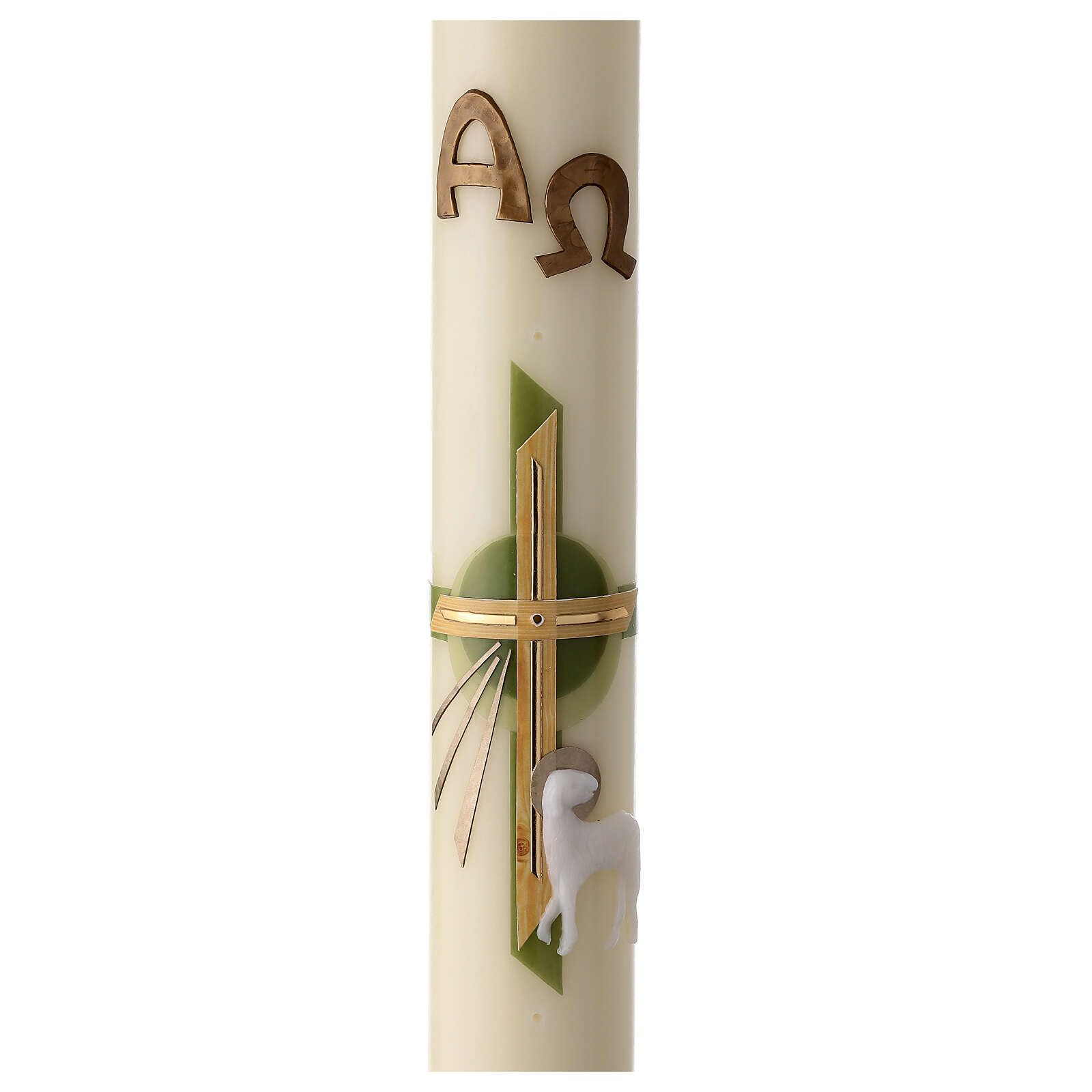 Modern Paschal Candle with Lamb of God, Alpha and Omega, 30x3 in