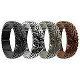 DSZ Silicone Wedding Ring for Men Sports Rubber Band for Heavy Duty - Unique Jeep Tire Tread Design with Groove for Extra Comfort (Black, Black CAMO, Stone, Khaki, 10)