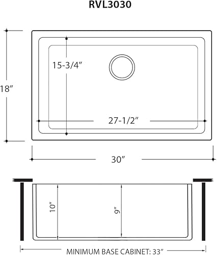 Miniatura 7 de Ruvati RVL3030BK - Fregadero de cocina de montaje inferiorempotrado de arcilla refractaria de 30 pulgadas - negro brillante