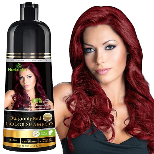 Herbishh Color Shampoo for Gray Hair Coverage (Burgundy) –Hair Dye 3-in-1 Shampoo- Colors in Minutes – Lasts Up To 2-3 Weeks – 500 mL – Ideal for Men & Women