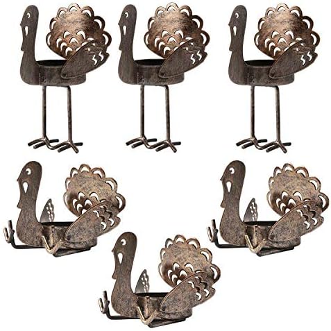 SAND MINE 6 Pack Metal Turkey Tea Light Candle Holders, Thanksgiving Candle Holder, Turkey Candle Holder, Metal Candle Holder, Thanksgiving Home Table Decoration (Copper)