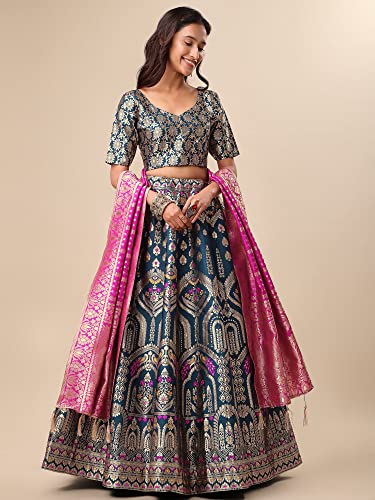 Image of PURVAJA Women's Jacquard Semi-Stitched Lehenga choli(Saheli)