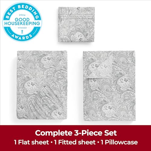 Image of Mellanni Extra Deep Twin Sheets - 3 PC Iconic Collection Bedding | Hotel Luxury, Ultra Soft, Cooling Bed Sheets - Wrinkle, Fade, Stain Resistant (Twin, Paisley Gray)