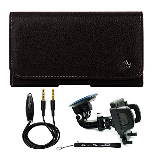 Horizontal Protective Classice PU Leather Hip Holster (CEL937) for Huawei Mate 8, Nexus 6P and Windshield Car Mount and AUX Cable
