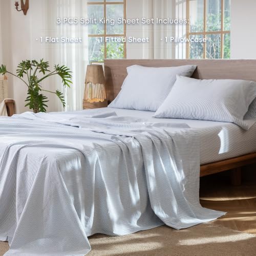 Image of MooMee Striped Sheet Set 100% Washed Cotton Linen Like Twin