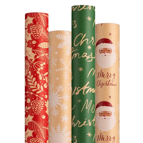 Cherubfunz Wrapping Paper (4 Rolls: 93 sq. ft. ttl) Funny Reindeer, Christmas Tree - 17 inches x 16.5 feet Per Roll