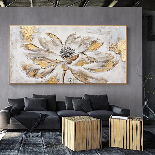 Tableau fleurs abstraites dorées 80x160cm pour salon moderne chic