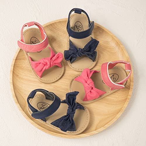 Image of Miamooi Infant Baby Girls Boys Sandals Summer Bowknot Crib Shoes Toddler Pu Leather Flower Soft Rubber Sole Dress Flats First Walker Shoes