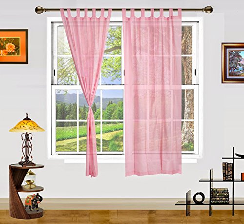 Dekor WorldSummer Fun Cotton Pink Loop Curtain Set (Pack of 2 Pcs)-110x150cm (4x5 Feet) Window Curtainfor Living Room and Bedroom