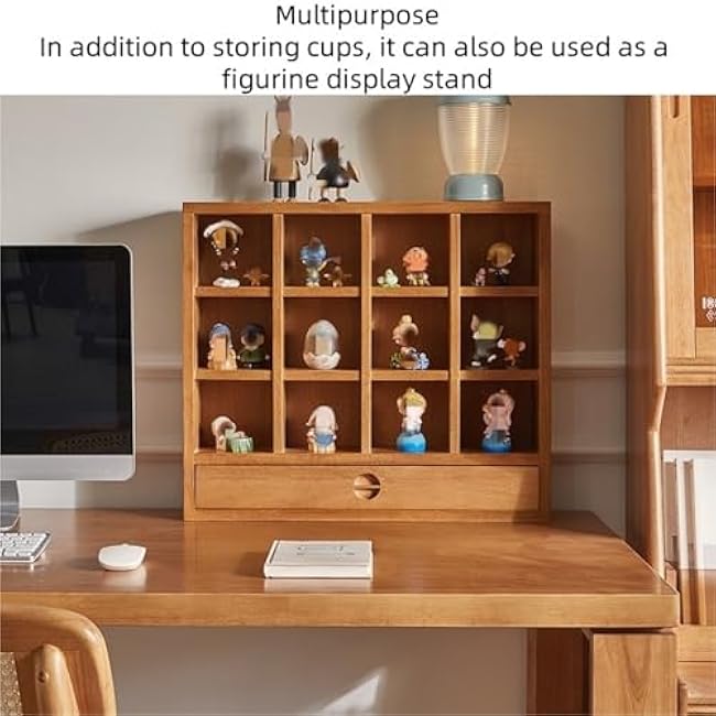 Coffee Organizer Station Shelf Mug Holder for Countertop Wooden Mug Rack Cup Pod Organizer 12 Palace Grid Display Stand for Cup Figurine Elegant(Natural)
