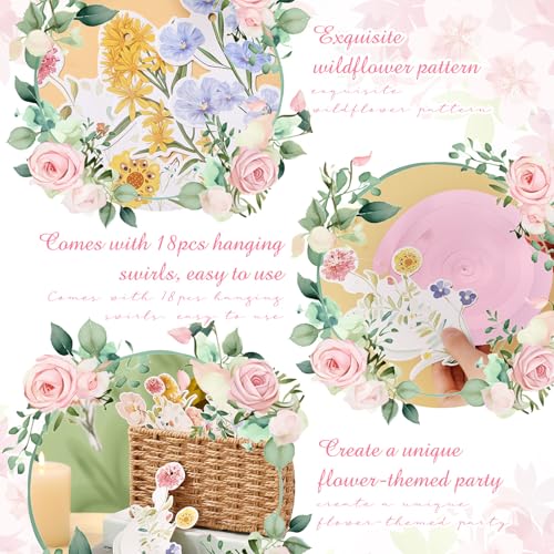 Image of 36 Pcs Wildflower Hanging Swirl Decorations Birthday Party Banners Baby Shower Party Decorations Hanging Streams Swirls for Baby Shower Gender Reveal Bridal Home Classroom Themed Supplies