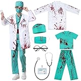 Cheffery 8PCS Arzt Kostüm Kinder, Arztkittel Kinder Halloween Kostüm kinder Mit Doktor Rollenspiel Zubehör Stethoskop, Halloween Geschenke Für Jungen Mädchen Ab 3 Jahre (110)