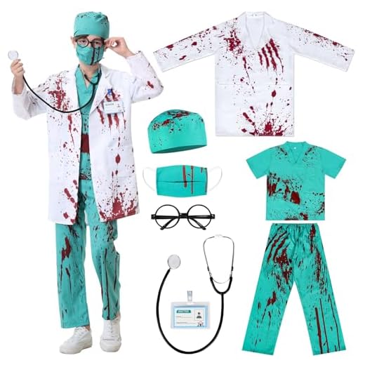 Cheffery Disfraz Doctor Niños, Disfraz Cirujano Niño Disfraz Halloween Niño Zombie con Estetoscopio, Kit Médico Doctor Halloween Carnaval Juego de Roles Disfraz para Niños y Niñas 3-10 Años (120)