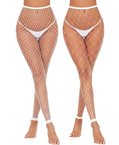 Avidlove Footless Fishnet Stockings High Waist Fishnet Tights Thigh High Pantyhose White