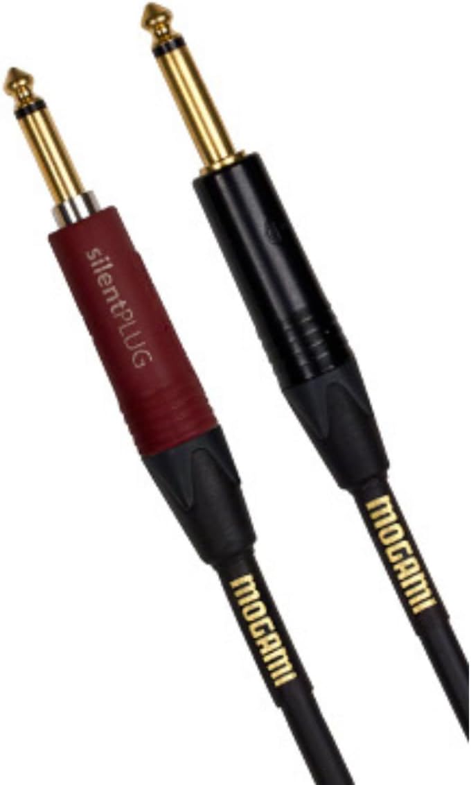 Mogami Gold INST Silent S-10 Guitar Instrument Cable, 1/4" TS Male Plugs, Gold Contacts, Straight Connectors with silentPLUG, 10 Foot