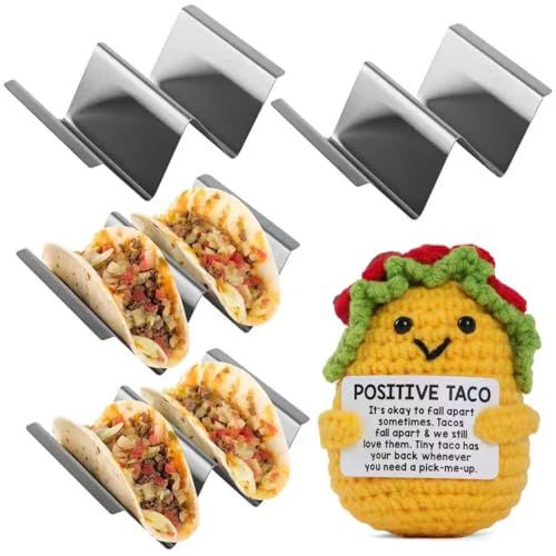 Stainless Steel Taco Tortilla Holders,Tray style 4-Packs, Professional Kitchen Series, Oven and Dishwasher Safe .Come With A Positive Crochet Taco