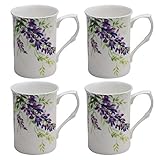 Grace Teaware Bone China Coffee Tea Mugs 9-Ounce, Set of 4 (Wisteria)