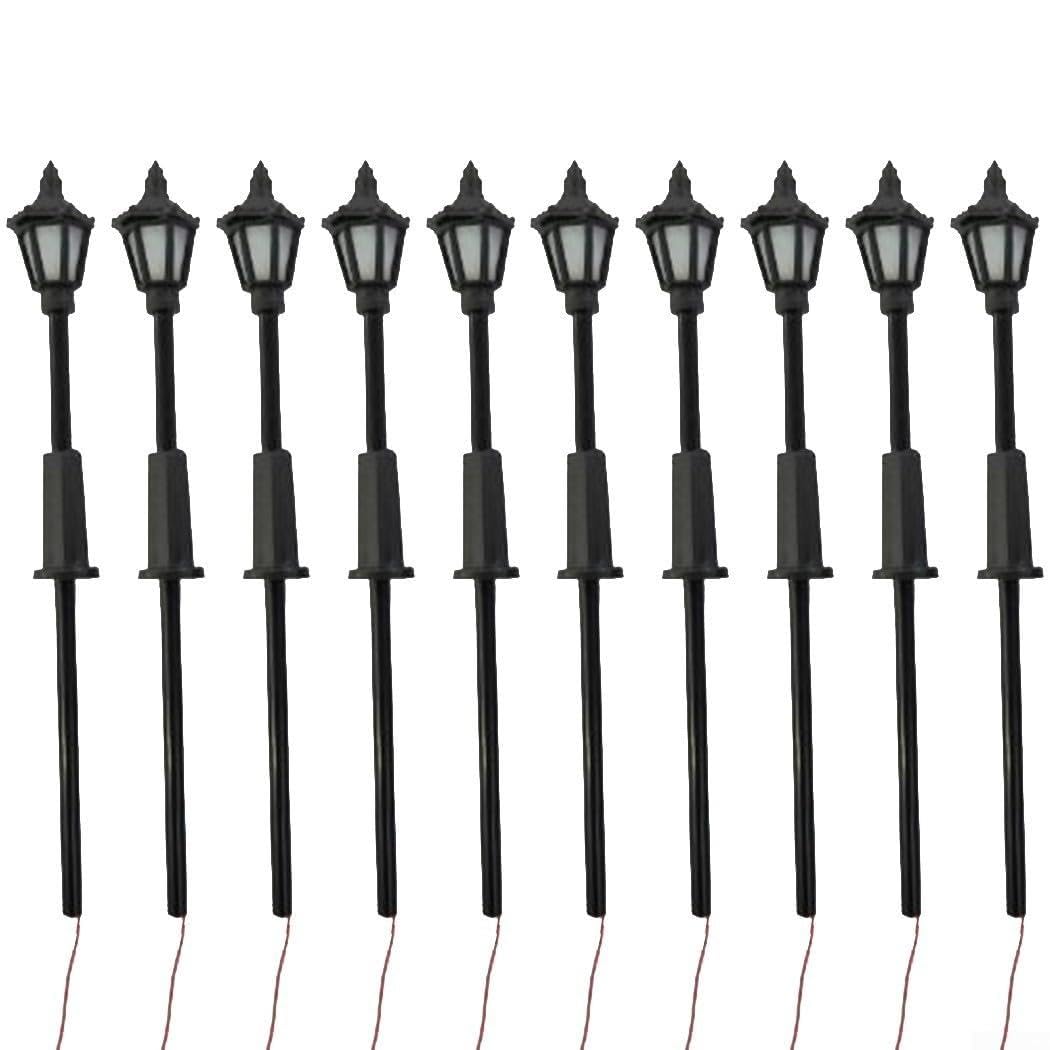Glomc 10pcs Model Railway Lamp Post 00 Gauge LED Street Lights White 3V Plastic Kit for Train Layouts and City Dioramas