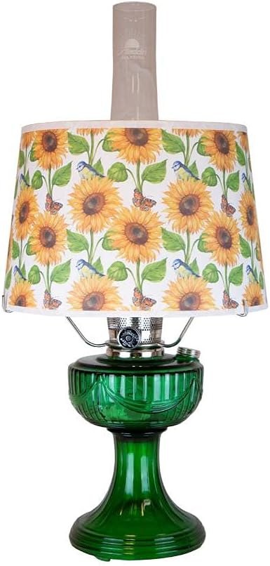 Aladdin Emerald Lincoln Drape Table Oil Lamp with Summer Sunflower Shade, Brass