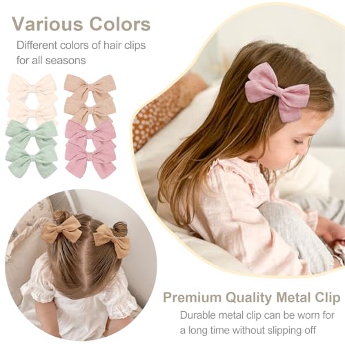 Image of CELLOT Girls Hair Bows Linen Fabric 3.5 inch Bows Alligator Clips Hair Accessories for Little Girls Toddlers Kids and Teens,20 Pieces